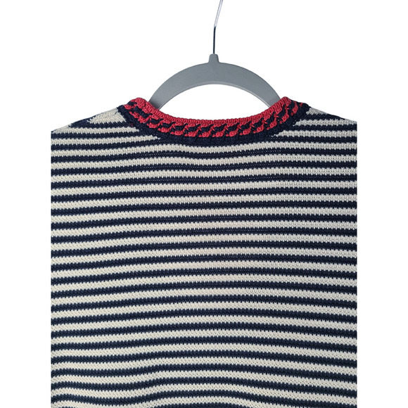Tory Burch Sweater Women's Small Striped V-neck Pullover 3/4 Sleeve Cotton - Picture 5 of 7